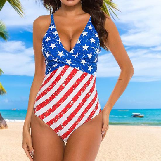 Женский монокини с глубоким V-образным вырезом без рукавов с высокой талией, цельный бикини с принтом, слинг, пляжный купальник для отдыха