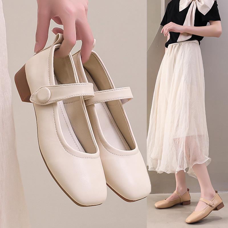 Французские туфли Мэри Джейн со стразами на толстом каблуке женские 2025 новые темпераментные женские туфли на толстом каблуке с ремешком с юбкой