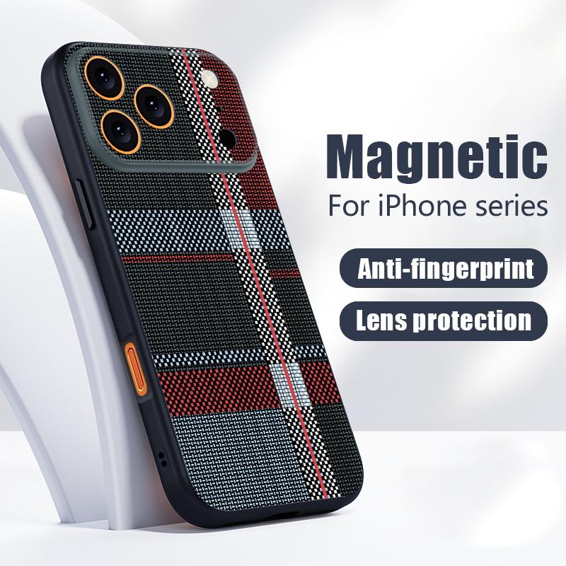 Чехол с текстурой ткани класса люкс для iPhone 17 Pro Max iPhone 16 15 14 13 Pro Max Магнитный для Magsafe Гибридный ТПУ+ПК Матовый Чехол