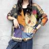 Vintage Autumn Winter Faux Mink Print Cardigan - Women's Loose Slimming Long Sleeve Knit Top