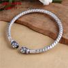 S999 Foot Silver Bracelet Women's Lotus Heart Sutra Lucky Retro Ethnic Style Open Solid Round Bar Lotus Bracelet Children