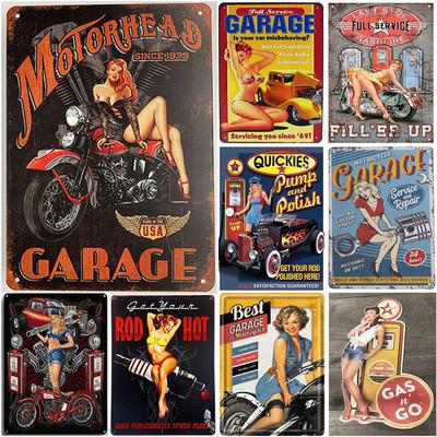 Лучшие гаражные металлические жестяные знаки Pinup Girls настенные плакаты табличка винтажный знак украшение для дома кафе гараж клуб бар паб