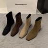 Coarse-heeled Suede Korean Small Ankle Boots Women's Shoes 2025 New Autumn and Winter Velvet Martin Boots Coffee-colored Thin Short Boots