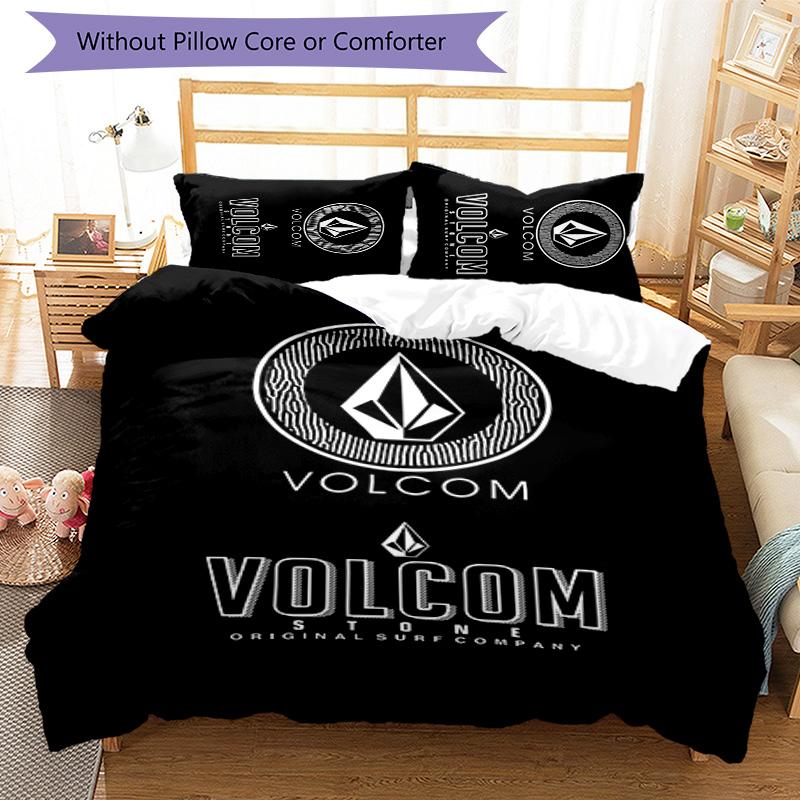 3pcs V-VOLCOM LOGO pattern bedding set duvet cover set includes duvet cover &pillowcases, perfect all season bedroom decoration & gift
