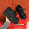 2025 New Paris Round Head Derby Shoes Muffin Middle Heel Black Matte Thick Sole Heightening Casual Leather Shoes