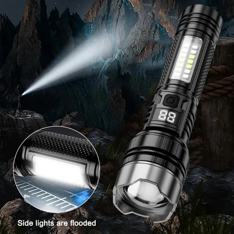 Сверхъяркий светодиодный фонарик перезаряжаемый с переменным зумом и красным/синим частотным миганием для кемпинга, рыбалки, семьи, чрезвычайных ситуаций, прочный