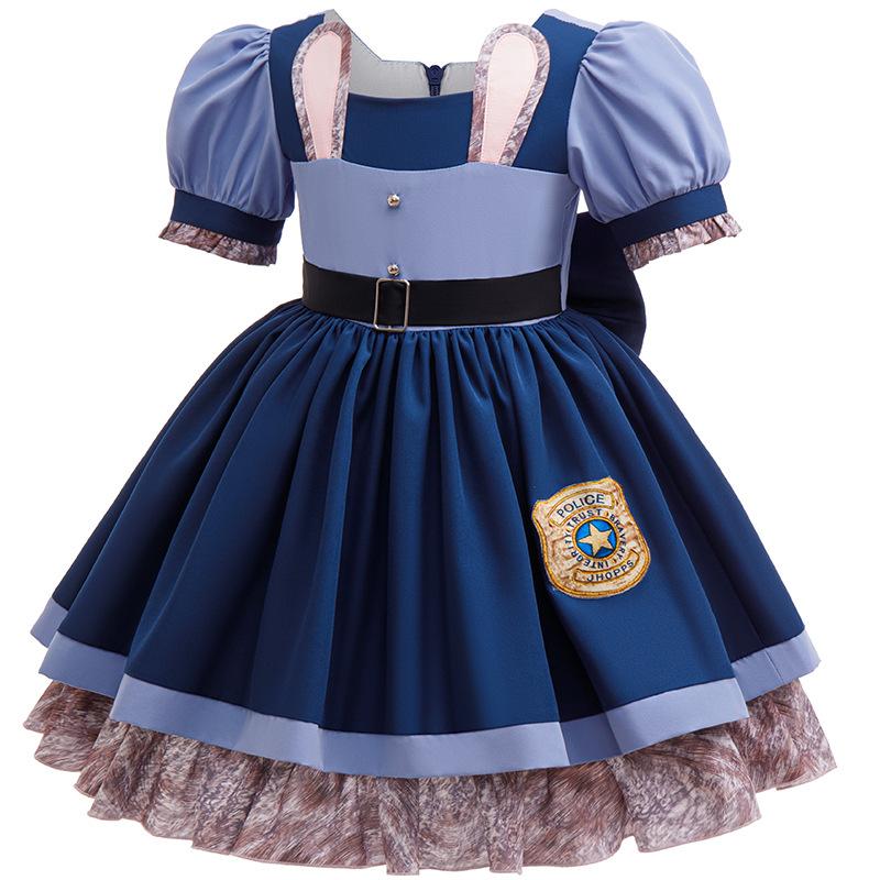 Girl Cosplay  Judy Hopps Police Officer Dress Zootopia Bunny Costume Kids Dress Up Halloween Rabbit Dress Outfits