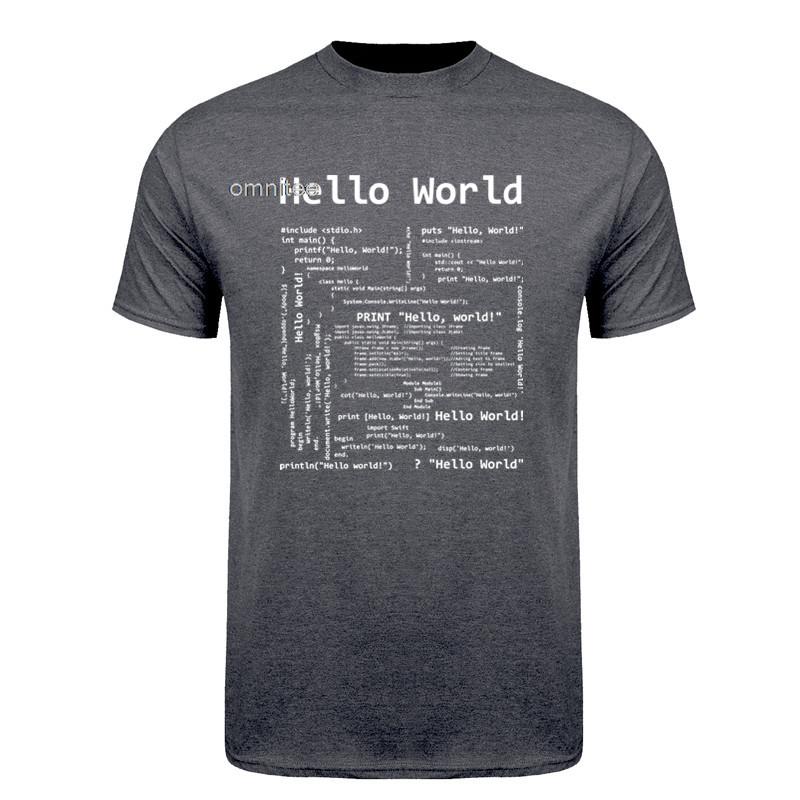 Футболки Hello World Программист Хлопок Уличная одежда Короткий рукав Смешные подарки Футболка с языками программирования Унисекс HJ016