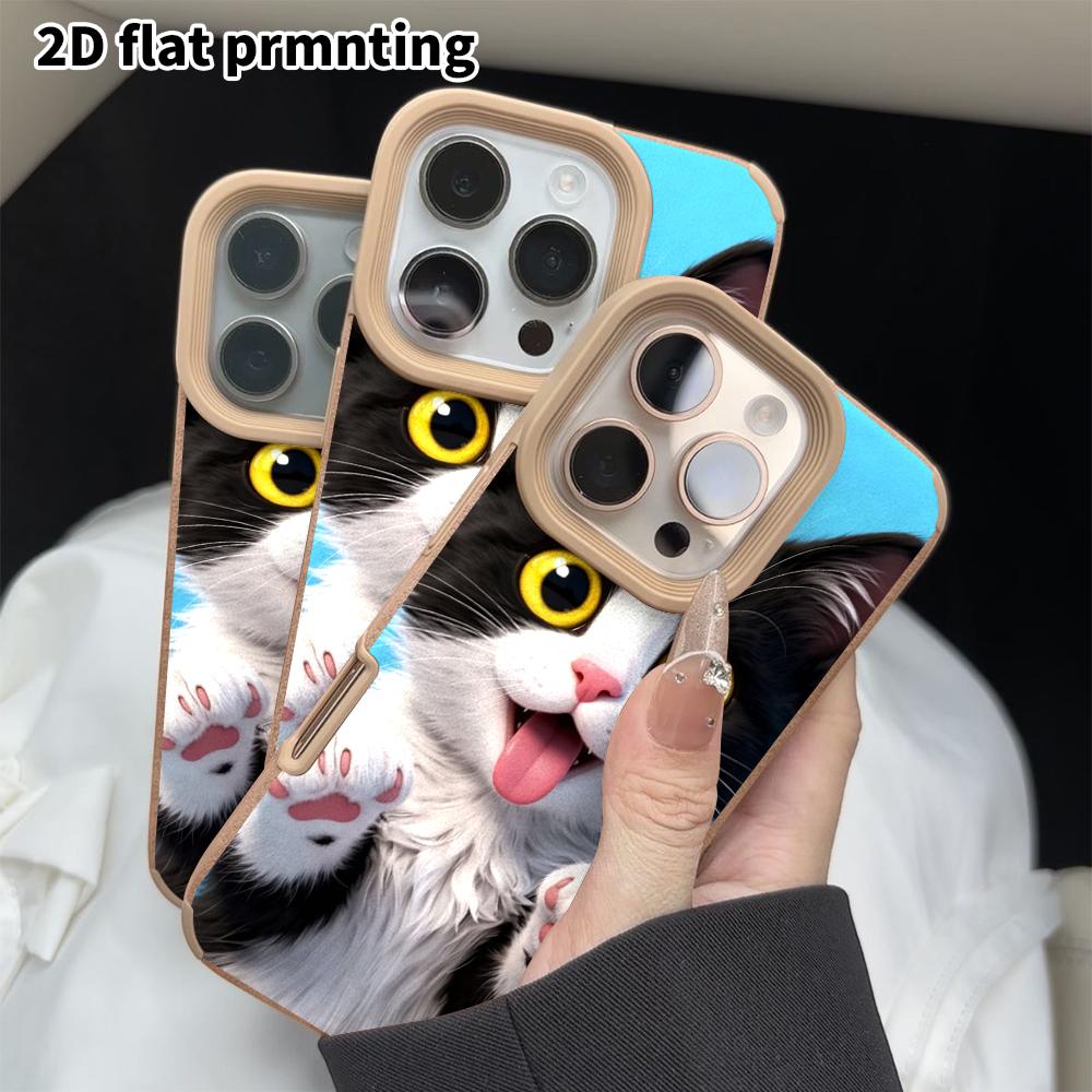 Phone Case: 2D flat lambskin suitable for iPhone 18 17 16 15 14 13 Pro film protective case,black and white cow cat, Christmas and Halloween gift