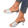 Summer new metal rivet open-toed slippers women wear one-word sandals sexy large-size high heels