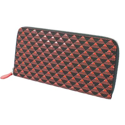 Длинный кошелек Inden с круглой молнией из оленьей кожи Takane Fuji Pattern, черный с красным лаком Mt. 2810-21