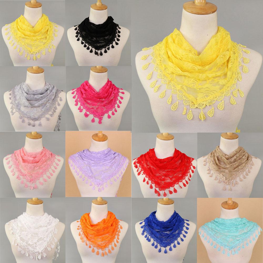 Women Lace Tassel Rose Floral Hollow Scarf Shawl Lady Wraps Scarves