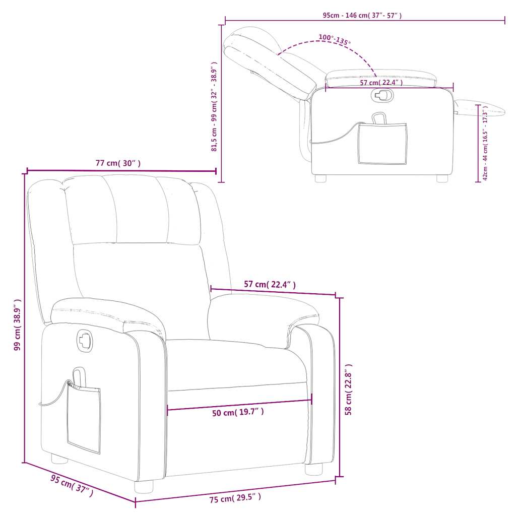 Massage Recliner Chair Fabric Dark Grey