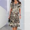 2024 Новые женские платья с леопардовым принтом Элегантные и красивые платья миди большого размера Женское платье с коротким рукавом Летний дизайн