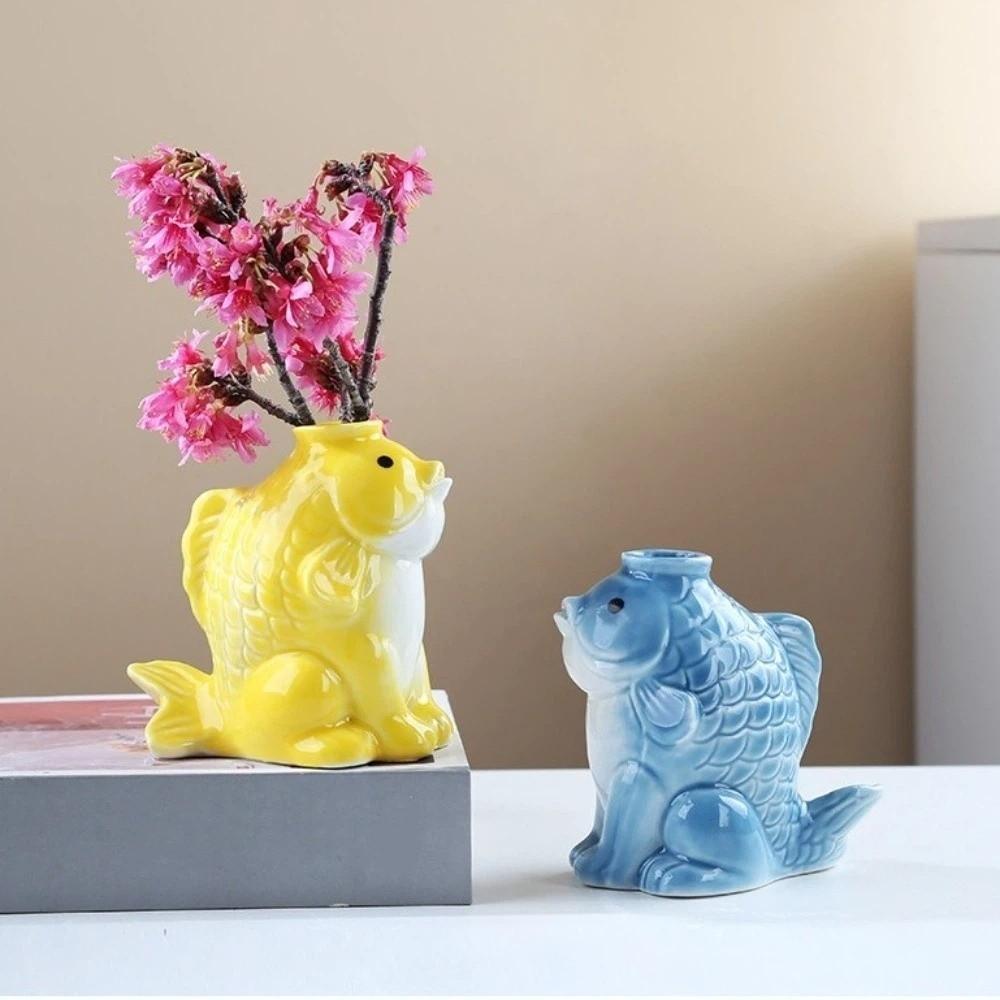 Artistic Decorative Flower Vase Fish-shaped Plant Pot Ornament Ceramic Succulent Planter Office