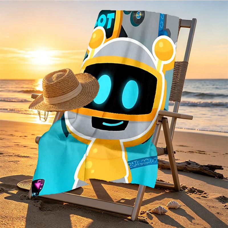 Cosmic Bot Crew Print Beach Towel Design, Soft, Lightweight. for Home Bathroom, Spa, Pool, Yoga, Surfing, Camping, Gift for Family, Friend