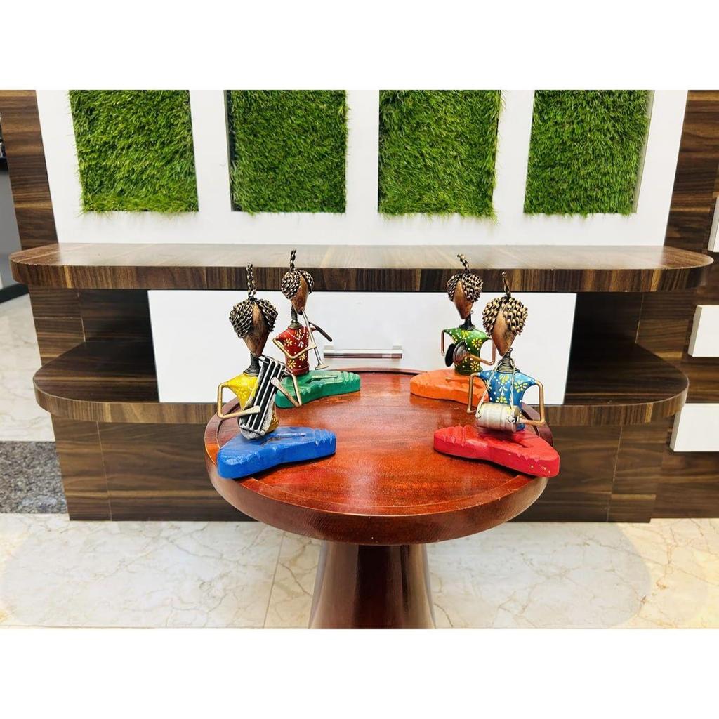 NEW Metal Multicolor Sitting Musician Set of 4 Playing Musical Instrument Idol Handpainted Figurine Showpiece for Home Decor