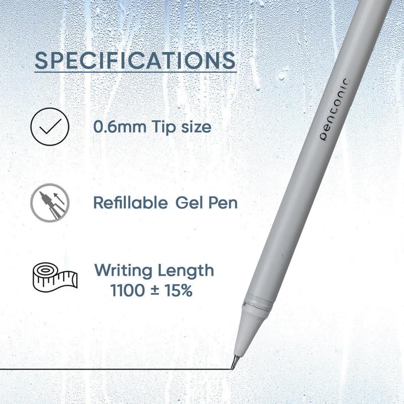 Pentonic Frost 0.6 mm Refillable Gel Pen Pack of 1 X 10pcs| Black Ink | Pastel Grey Body | Smooth Writing for Office, Home & School