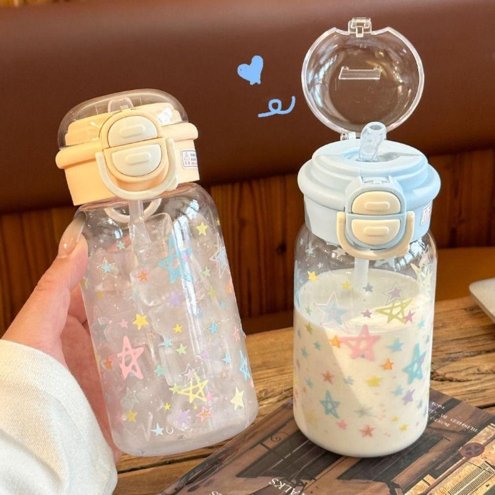 with Straw Star Water Bottle 500ML Drinking Bottle Kawaii Water Tumbler Ice Coffee