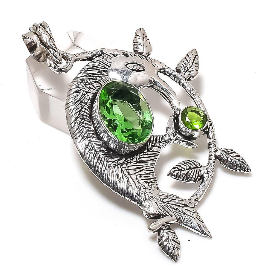 Tsavorite Handmade 925 Sterling Silver Jewelry Pendant 2.56" R1A33