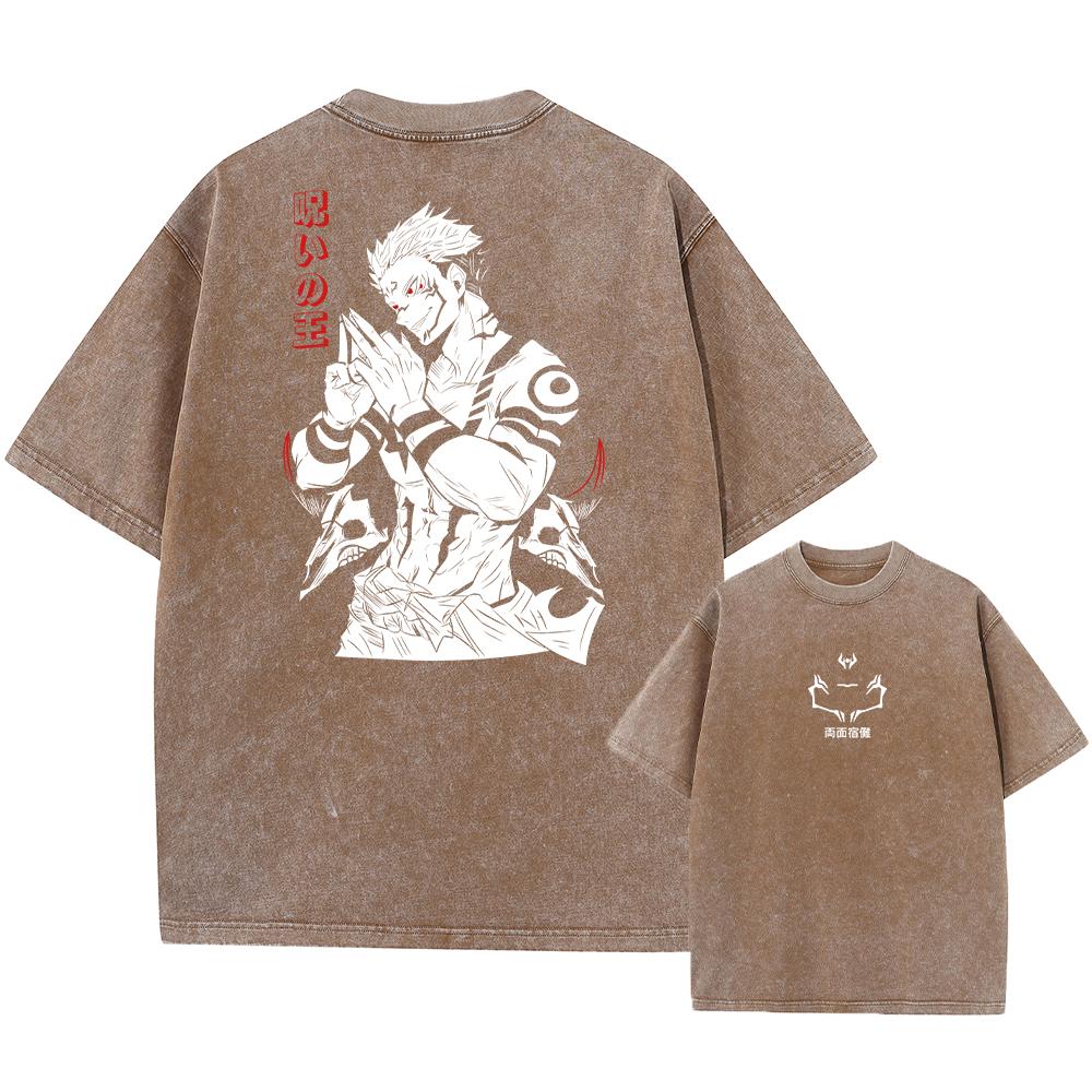 Мужская мода Уличная одежда Выстиранная черная футболка Японское аниме Графический принт Футболка Летний хлопок Оверсайз Топы Футболки