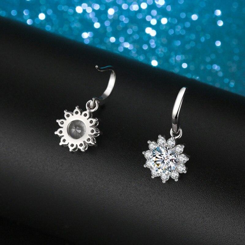 BagueRingen Women's Sterling Silver 925 Jewelry 1 Carat Moissanite Diamond Drop Earrings Sunflower Shaped Ear-drops Gift