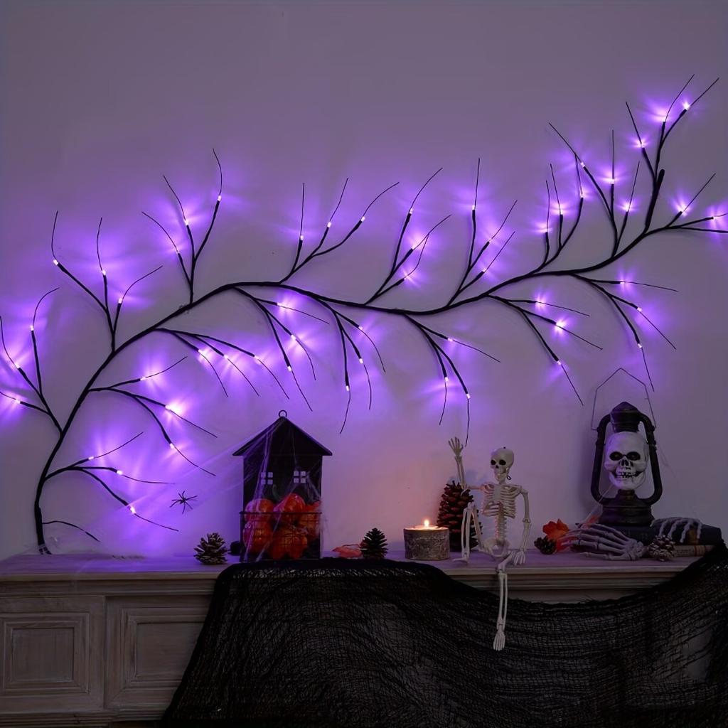 Xiaomi 1pc LED Willow Vine Twig Decoration Lights,Fairy Lights,8 Modes USB Plug 170cm/66.92in Indoor Garland Light,Halloween Room Decor
