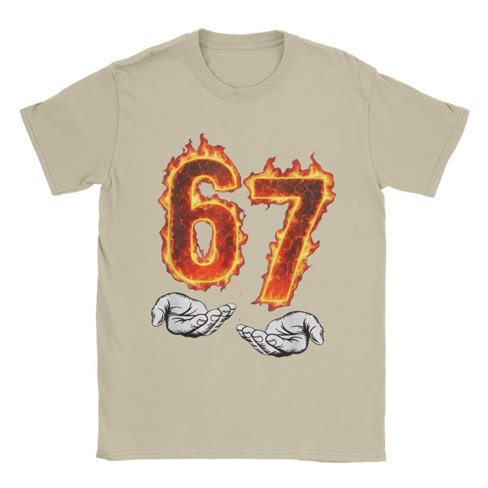 6 7 Meme Six Seven 67 Hands Meme Fire Printed TShirt for Unisex Unisex Leisure Cotton Tees Round Neck Short Sleeve T Shirt 3XL Tops