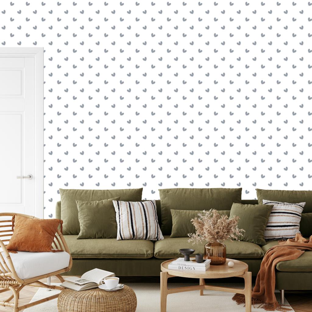 Heart Wallpaper White, Light Gray and Gray 50x1000