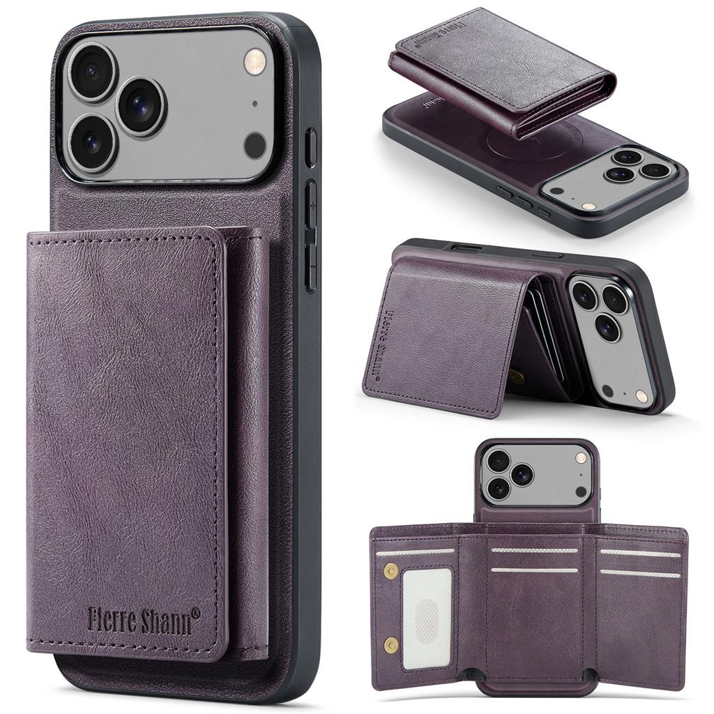Кошелек Слот для карт Кожаный Чехол для телефона для IPhone 17 Air 17 Pro Max 15 16 Plus 14 13 12 11 Магнитный Magsafe Подставка Задняя крышка