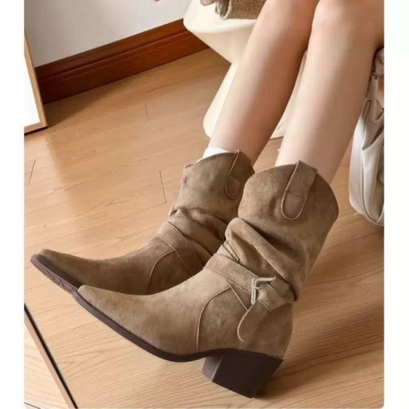 Короткие женские осенне-зимние новые ботинки на платформе, осенне-зимние ботинки с квадратным носком и толстым каблуком, с ремешком и пряжкой, ботинки-чулки для работы