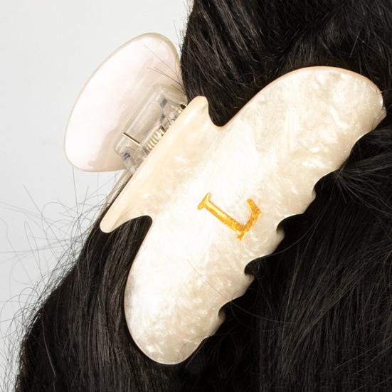 Женская заколка для волос с принтом букв, противоскользящими зубцами, зажим для волос на затылок, большой размер, зажим для волос для душа, аксессуар для волос