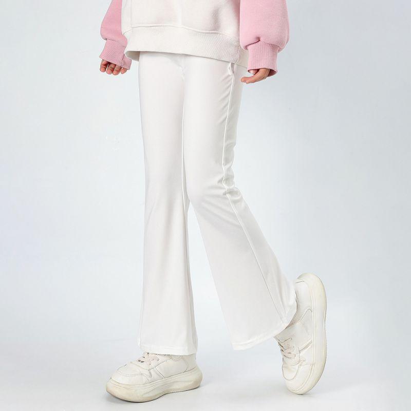 3-14 лет Детские Девочки Однотонные Эластичные Расклешенные Брюки С Завышенной Талией Фитнес Брюки