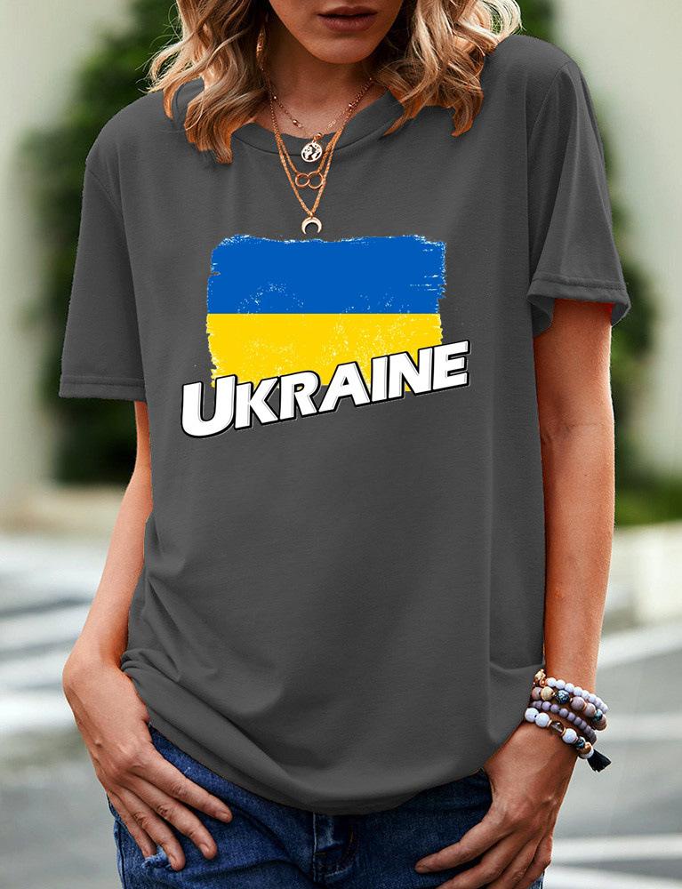 2024 New Women's Printed Ukraine Flag Short-sleeved Support Ukrainian Round Neck Short-sleeved 3D T-shirt