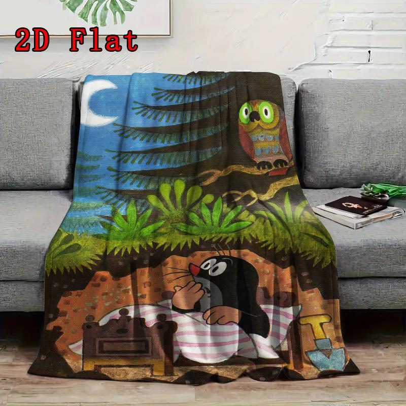Retro cartoon mole story 2D Flat Pattern Flannel Blanket High quality All Seasons Warmth and Comfort Perfect for Christmas Gifts.PMT0914357