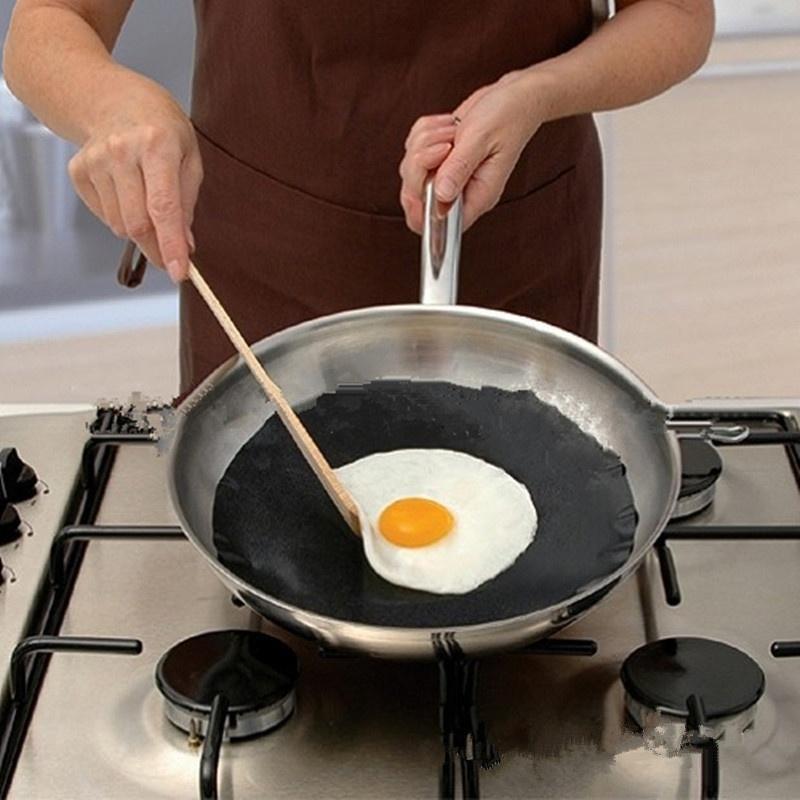 24cm Round Non Stick Pan Liners Reusable Teflon Baking Mats, Heat Resistant Frying Pan Pads, Double Pack Easy Clean Cookware Protectors