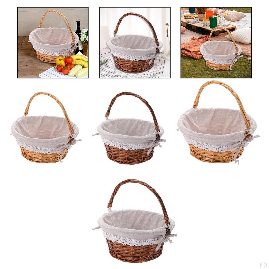 Handwoven Rattan Picnic Storage Basket Circular Shape for Outdoor and Kitchen Handmade Accessory