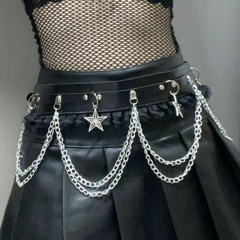 Lace Patchwork Dark Chain Punk Belt Leather Skirt Belts Y2K Jacket Embellished Waistband Women
