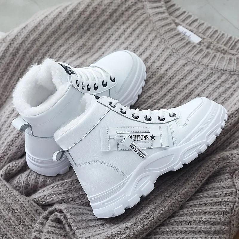 Designer Sneakers for Women Casual High Top Shoes Womens 2024 Winter Plush Lined Warm Shoes Thick Lace-up Sports Shoes Size 43