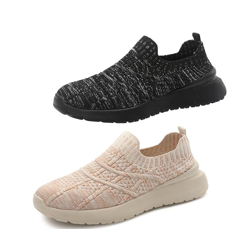 Beige 42 Sock Sneakers Women's Shoes Knitting Spring Summer Slip On Flat Shoes Women Plus Size Loafers Flats Shoes Walking Famal