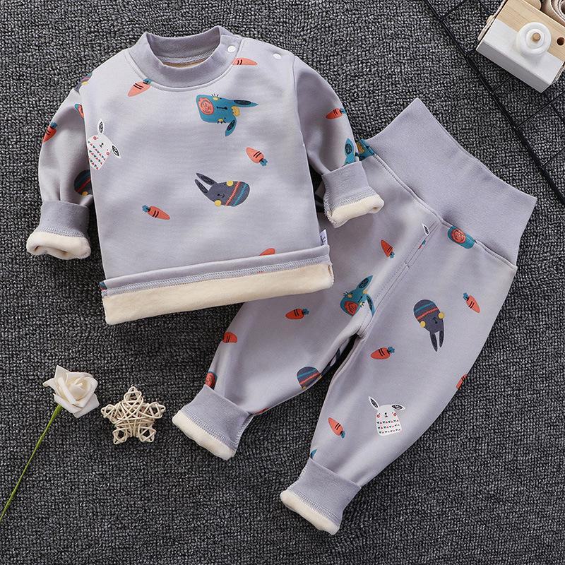 Комплект нижнего белья из бархата с высокой талией для малышей: Пижамы для мальчиков и девочек с защитой живота на осень-зиму