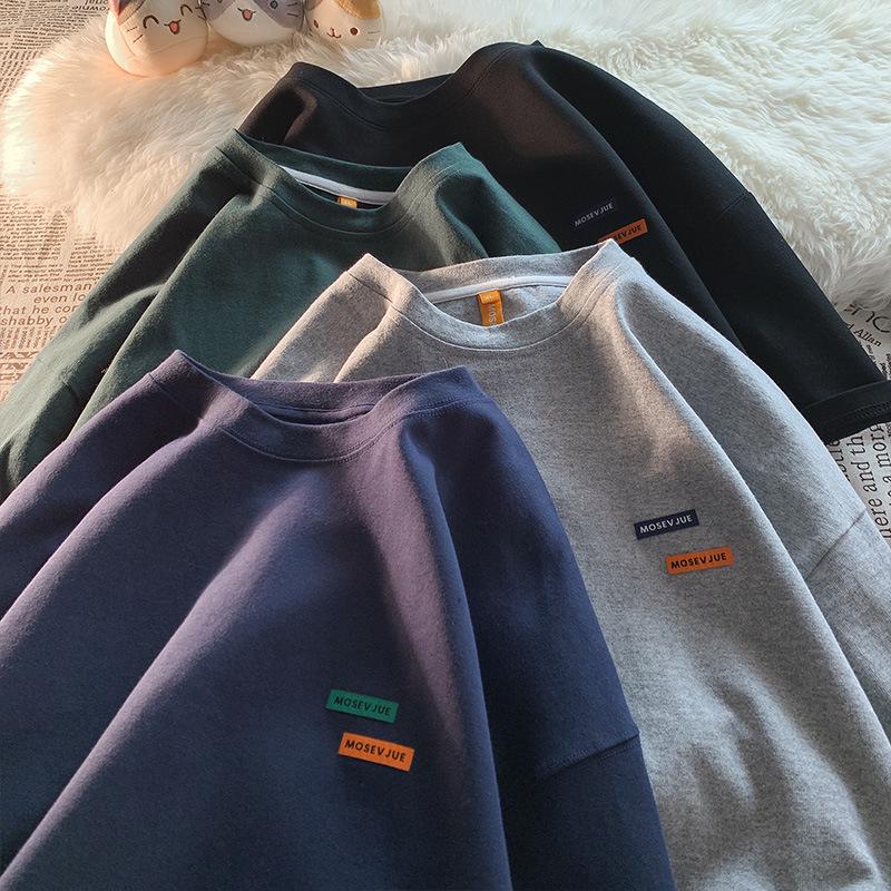 Мужская футболка оверсайз в американском ретро-стиле с маленьким воротником - модный летний хлопковый стиль