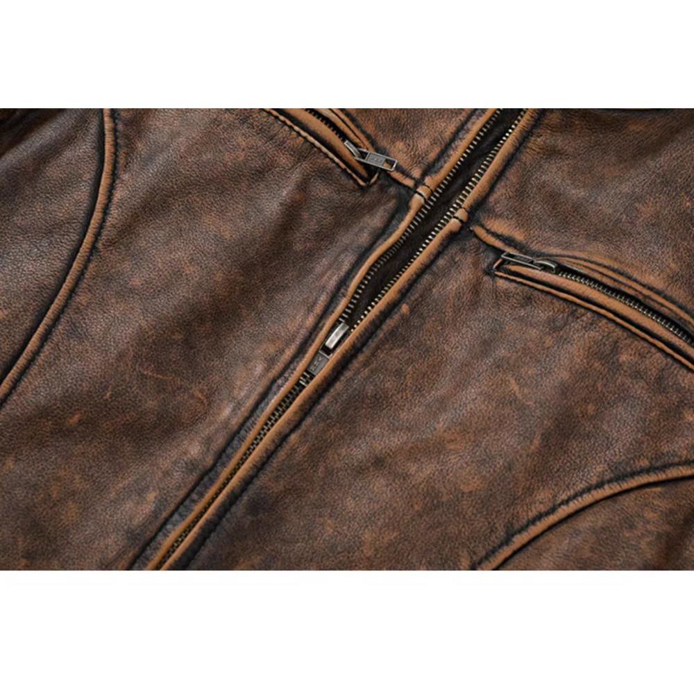 Китайский размер винтажная мужская коричневая кожаная куртка Genine коровья кожа мотоциклетный стиль коровьи куртки для мужчин осень