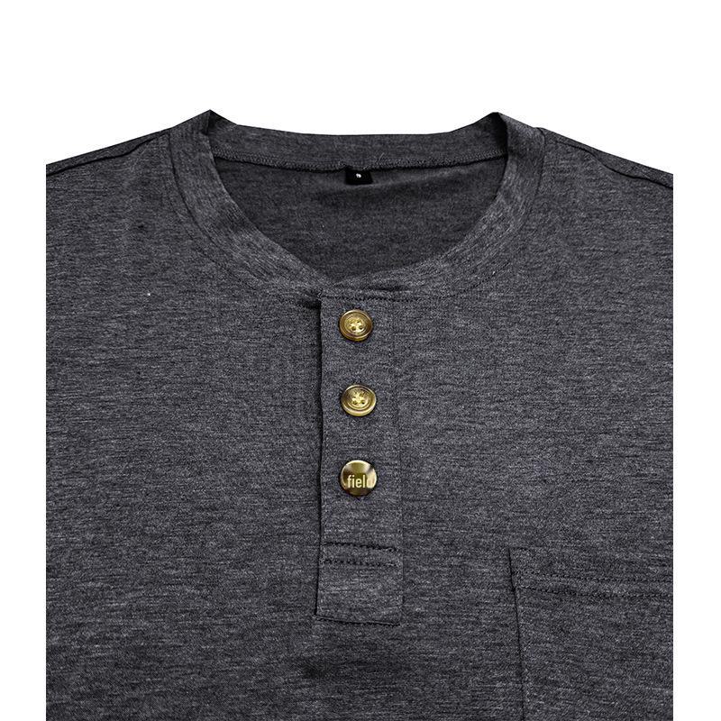 Мужская летняя однотонная футболка с коротким рукавом Henley - европейский и американский стиль