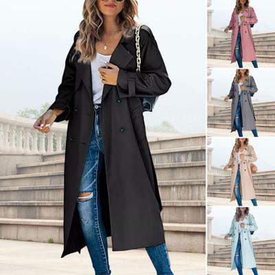 Женский плащ двубортный классический длинный с лацканами ветрозащитный осенне-весенний верхняя одежда куртка для работы и путешествий