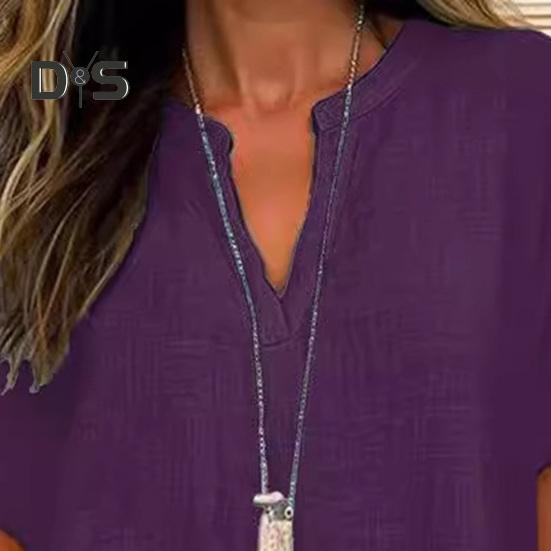 Женская рубашка с V-образным вырезом, коротким рукавом, свободный крой, повседневная рубашка, однотонная эластичная футболка, повседневная одежда