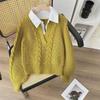 Women's Lazy Style Retro Polo Collar Knitted Sweater for Autumn/Winter