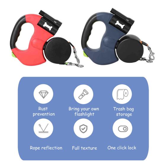 Двойной выдвижной поводок для собак Сверхпрочный Двуглавый поводок для собак с вращающимся на 360 градусов вертлюгом и светодиодной подсветкой для маленьких, средних и крупных собак