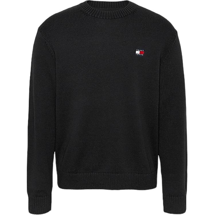 Tommy Hilfiger Мужской пуловер с круглым вырезом и длинными рукавами, однотонный, с логотипом, черный DM0DM20706BDS