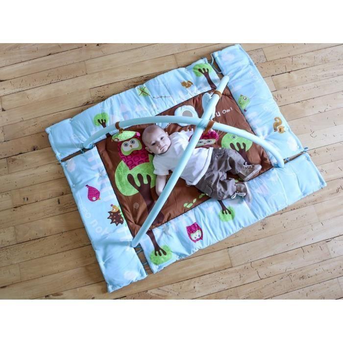 Tapis d'éveil Chouette - LUDI - Dès la naissance - 3 hochets amovibles - Garçon &amp; fille - 107 x 87 cm